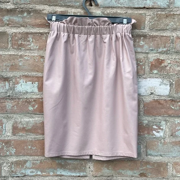 Express Skirt Faux Leather High Waisted Pencil Skirt Pink Paper Bag Stretch NWT - Picture 3 of 8
